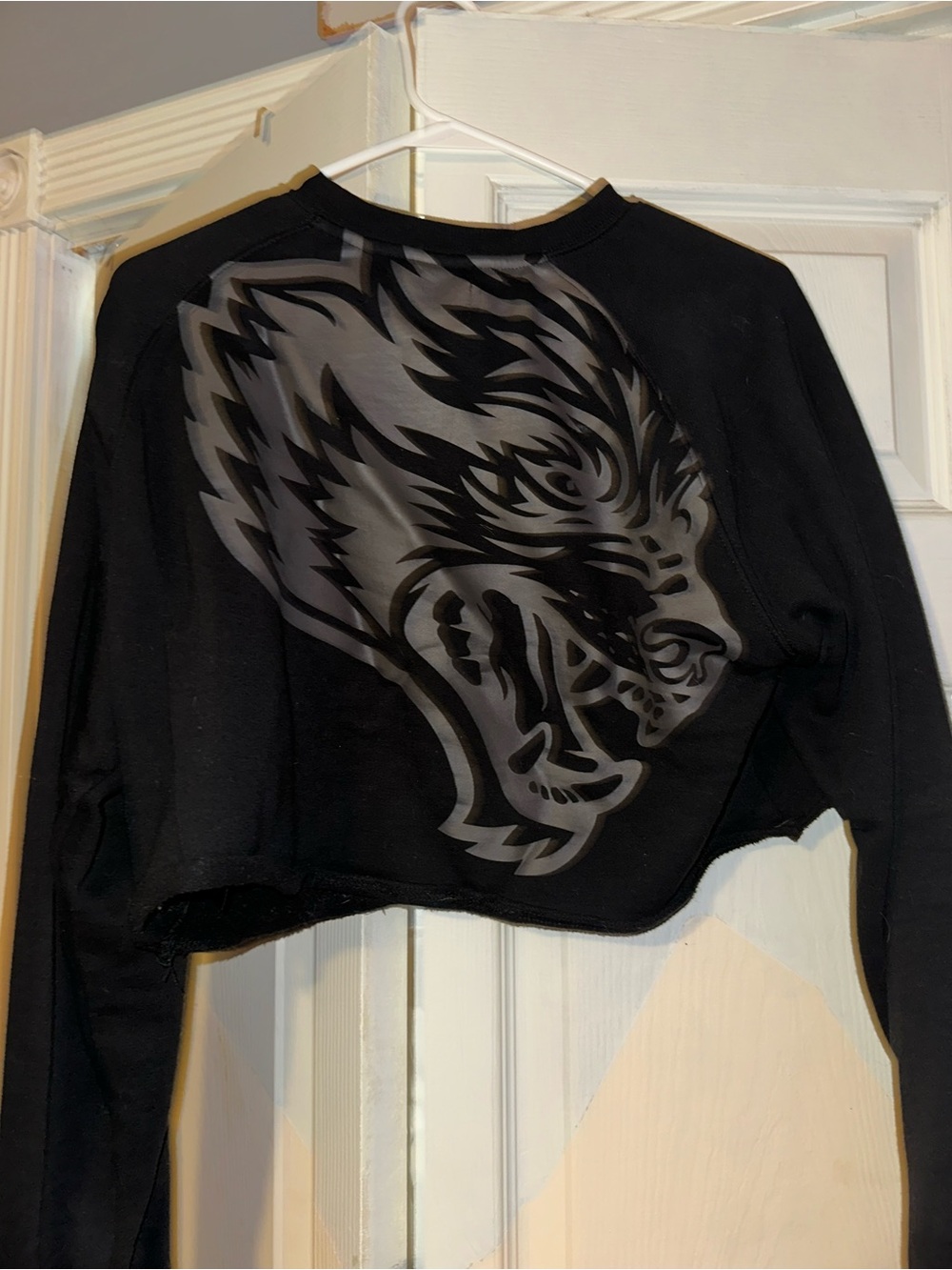 Darc Sport Black Cropped Hoodie with Grey Wolf Graphic